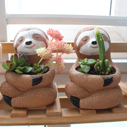 Charming Plant Pot: Resin Sloth
